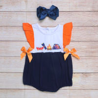 MINI Baby Girls Clothes Romper Newborn Infant Match House Bow Rompers Orange Sleeveless Bow Jumpsuit 0-3T Easter Festival Dress