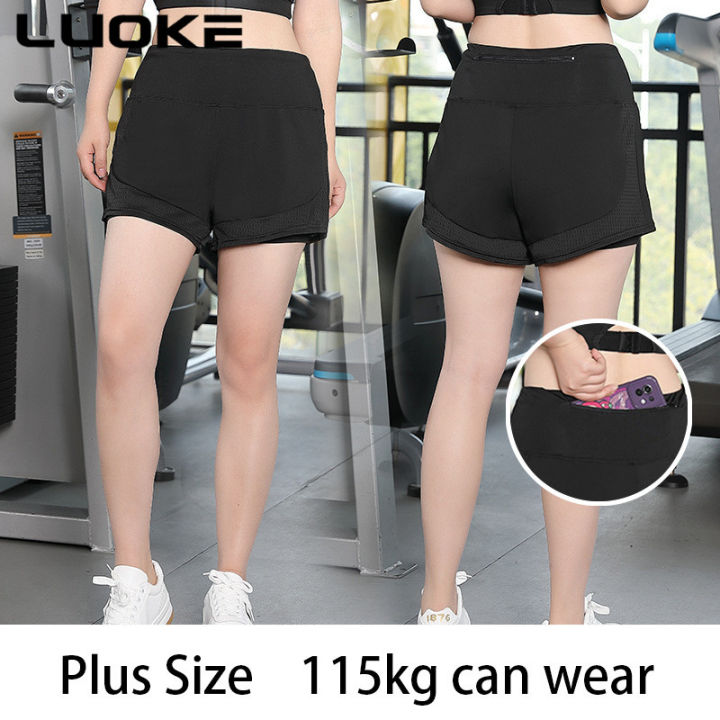luoke-กางเกงกีฬาขาสั้นสำหรับผู้หญิงวิ่งขนาดใหญ่แห้งเร็วกางเกงธรรมดาหลวมๆฟิตเนสโยคะใส่ได้100กก