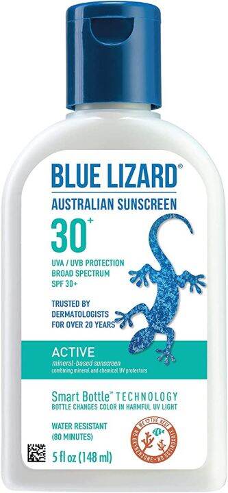 Blue Lizard Active Mineral-Based Sunscreen, SPF 30+ UVA/UVB Protection ...