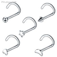 5pcs/lot Steel Heart Star Moon Logo Nose Screw Rings L Shape Nose Bone Stud Retainer Holder Nazir Stud Piercing Body Jewelry 20G