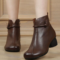 Fashion leather Heels Ankle Boots Autumn Women Daily Outside Black Brown Moccasins Woman Leisure Autumn Shoes Female Boot