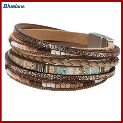 Bluelans®สร้อยข้อมือผู้หญิงหลายชั้นสไตล์โบฮีเมียนหนังสังเคราะห์กำไลข้อมือผู้หญิงทำด้วยมือสไตล์โบฮีเมียนสร้อยข้อมือแฟชั่นเครื่องประดับ