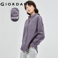 GIORDANO Women Shirts Single Pocket 100% Cotton Corduroy Shirts Long Sleeve Solid Color Fashion Casual Loose Shirts 05343861