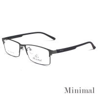 กรอบแว่นตา สำหรับตัดเลนส์ แว่นสายตา แว่นตา รุ่น Minimal 89078 สีเทา กรอบเต็ม ทรงเหลี่ยม ขาข้อต่อ วัสดุ สแตนเลส สตีล  รับตัดเลนส์ทุกชนิด