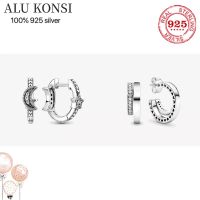 Fit Original luxury 925 Sterling Silver authentic pan earrings For Women Moon star shape high quality fashion wedding Jewelry