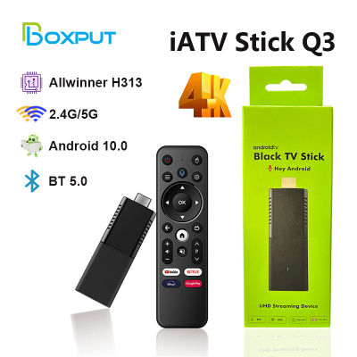 BOXPUT Q3ทีวีสติ๊กสีดำ4K ทีวีสติ๊ก Android TV 10 Allwinner H313เอทีวีแบบพกพา Wifi BT 2.4G5G กล่องสมาร์ททีวีควบคุมระยะไกล