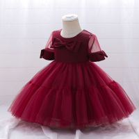 2022 Products In Stock New Girls Dress Princess Dress Bow Forged Cloth Short Sleeve Baby Girl One Year Old Dress