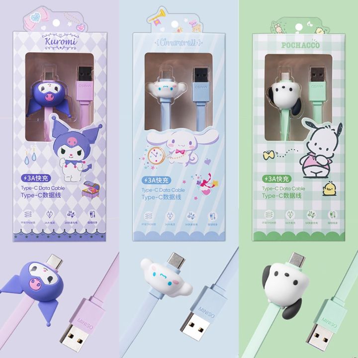 sanrio-kuromi-type-c-สาย-usb-สายชาร์จเร็ว-kawaii-cinnamoroll-pochacco-การ์ตูนสายข้อมูลของขวัญสำหรับ-huawei