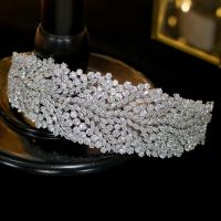 [hot]✠❃  2020 crystal cubic zirconia bridal wedding hair tiara headband flower accessories beauty crown