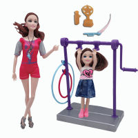 Gymnastics Playset for Barbie Doll Mom and Daughter Fun Gym Device with Accessories Color Box Toy Gift for Children Dollhouse