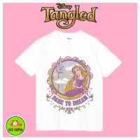 เสื้อยืดแขนสั้นคอกลมเสื้อDisney ลาย Rapunzel สีขาว ( TM-019 )Cotton 100%  [S-5XL]S-5XL