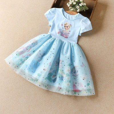 Girls Cartoon Dress 2022 Summer Frozen Fashion Childrens Princess Baby Girl Toddler Short Sleeve Cute Party Dresses