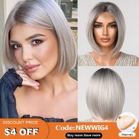 【jw】❦◈☋  Hairline Synthetic Wigs Blonde Straight Wig for Short Bob Resistant Hair