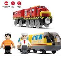 Kid Magnetic Electric Train Car Locomotive Wooden Track Slot Diecast Railway with Two Carriages Train Wood Toy Biro Leduo Track