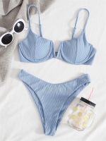 hotx 【cw】 Swimsuit 2023 New Ribbed Push Up Bikinis Set Thong Swimwear V Neck Beachwear Bathing Female