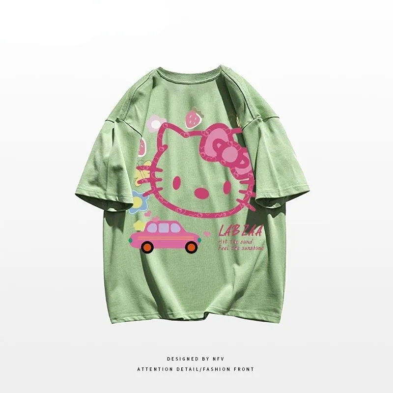 Kawaii Sanrio Hello Kitty T-shirt Cute Anime Cartoon Pure Cotton Short  Sleeve Sweat Uptake Comfortable Sports Top Holiday Gifts