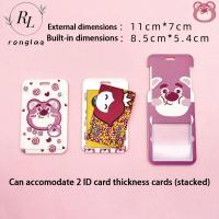 RONGLA เคสเครดิตไอดีการ์ดน่ารักสำหรับผู้หญิงสีชมพูพวงกุญแจซองใส่บัตรรถบัสบัตรเข้าโพลีเอสเตอร์การ์ดควบคุมที่คลุมเก็บรักษาของบัตรการ์ตูนซองใส่บัตรการ์ด