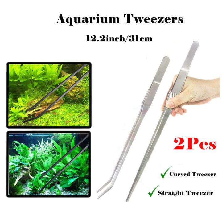 2Pcs Aquarium Tong 30cm Stainless Steel Long Tweezer Straight and
