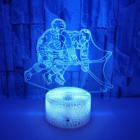 Ice Hockey Player 3D Night Lights for Kids LED 16 Colors Remote Control Changing Touch Decor Table Desk Lamp Birthday Xmas Gifts