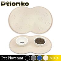 Cat Food Mat Pet Placemat Dog Feeder Pad Easy to Clean Non-Slip Silicone Double Round Suitable For Small Medium Dogs Cats