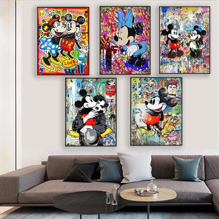 Graffiti Street Art Mickey Mouse seni cetak Poster kreatif corak Boy ...