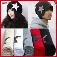 ZHEZHE Crochet Women Slouch Winter Beanie Skull Hip-hop Cap Pentacle Star Cuff Hat Knit