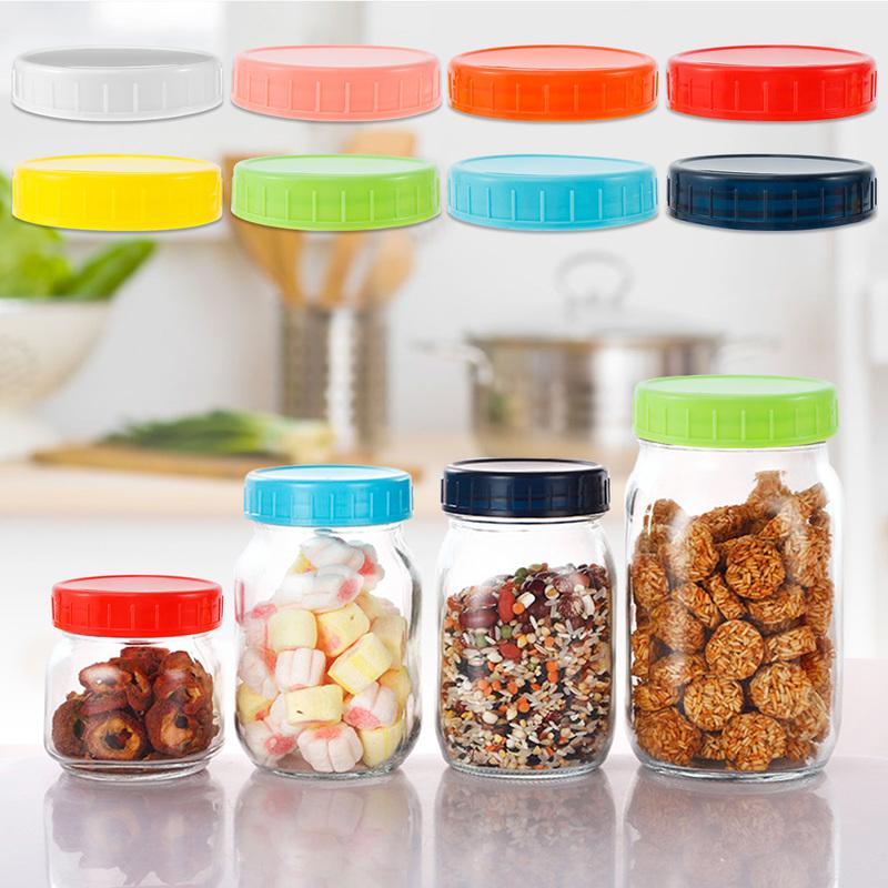 Kerr & More Plastic Mason Jar Lids Fits Ball Food-Grade Colored Storage Caps for Canning Jars 16 Pack 8 Wide Mouth & 8 Regular Mouth Anti-Scratch Resistant Surface 
