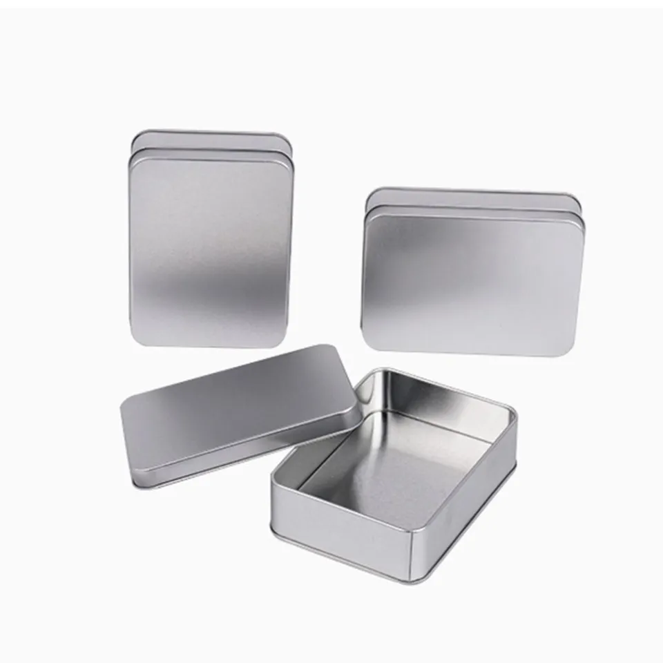 New Square Tin Storage Boxes Small Metal Storage Box Silver