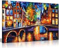 สะพานแห่งอัมสเตอร์ดัมโดย Leonid Afremov ศิลปะบนผืนผ้าใบสำหรับติดกำแพงพิมพ์ภาพสำหรับการตกแต่งบ้าน X