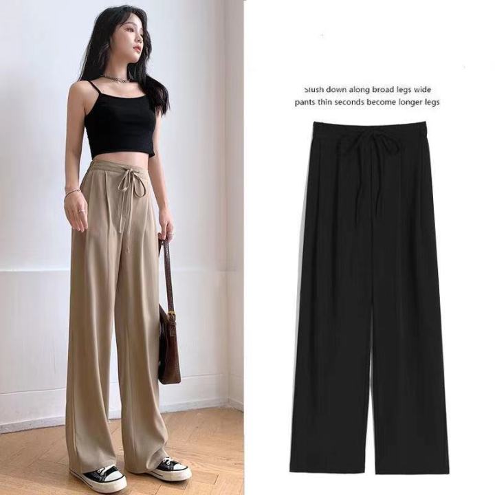 【24H Delivery】Women's Korean wide leg pants casual trousers thin ...