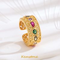 Kemstone ชุบทองโครเมี่ยมลูกบาศก์ที่มีสีสัน Hoop ต่างหู Hollow แกะสลักทองแหวนปรับขนาดได้ปรับได้ของผู้หญิงชุดเครื่องประดับของขวัญ