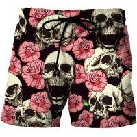 (ETX)Mens Rose Skull Graphic Beach Shorts 3D Scull Pattern Skeleton Boardshorts Men/Women Hip Hop Drawst Mesh Elastic Short Pant