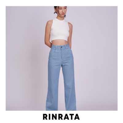 RINRATA - Darcy jeans pants - กางเกง ผ้า ยีนส์ ลายเส้นขาว ขาตรง มีกระเป๋าข้าง ทรงสวย มีหูเข็มขัด เอวสูง กางเกงทำงาน กางเกงยีนส์ กางเกงใส่เที่ยว