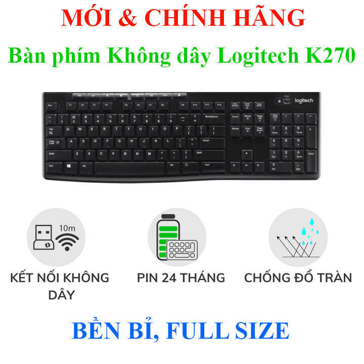 Bàn Phím Không Dây Logitech K270 Bền Bỉ Chống đổ Nước Pin 24 Tháng Full Size Lazadavn 0455