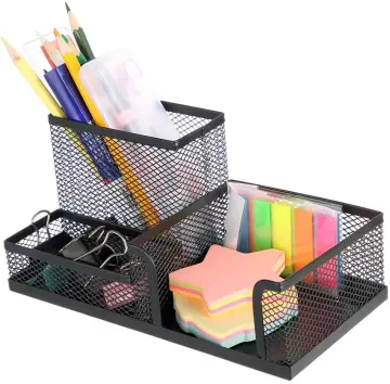 4 Tier Desk Organizer with Vertical File Racks, Office Organization Storage  with Drawer and 2 Pen Holder, Paper Organzier, File Organizer Desk, Mesh