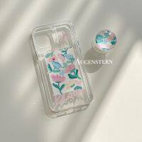 กรณีโทรศัพท์ Tulip สำหรับ iPhone13 เคสซิลิโคนใสสำหรับ iPhone12Promax กล่องใส่ดอกไม้กลมสำหรับ iPhone11 เคสแฟชั่นเกาหลีสำหรับ iPhone13Promax