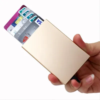 Anti-theft Slim Aluminum Card Holder With Elasticity Back Pouch ID Credit Mini RFID Wallet Automatic Pop up Bank Card Type Case