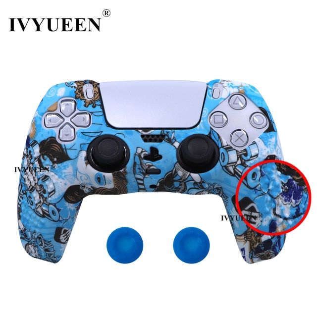 ivyueen-แผ่นป้องกันการลื่นพิมพ์ลายลอกน้ำสำหรับอุปกรณ์ควบคุม-ps5ของ-playstation-5เคสซิลิโคนสำหรับเคสฝาครอบแบบยึดสองชั้น