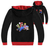 Super Mario Bros ฤดูใบไม้ผลิฤดูใบไม้ร่วง Boy ซิปเสื้อแจ็คเก็ตเด็กผู้หญิงแขนยาวเกาหลีซิป Hooded Sweatshirt เสื้อผ้าเด็ก Cardigan ผ้าฝ้าย + โพลีเอสเตอร์