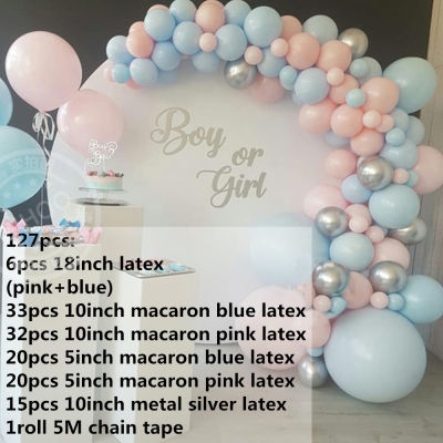 127pcs Macaron Pas Blue Pink White Gold Chrome Balloon Arch Garland Birthday Wedding Baby Shower Party Backdrop Balloons