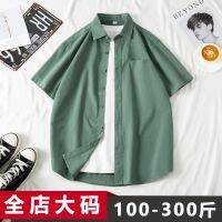 Large size cotton shirt short-sleeved mens summer new loose casual trend teenager fat plus fat plus size clothes 【BYUE】