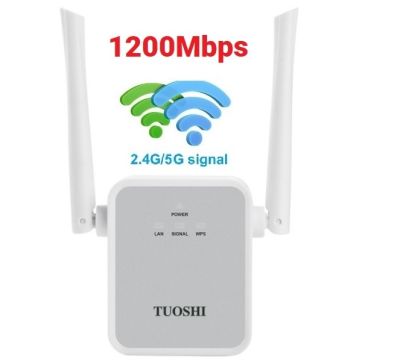 1200Mbps Dual Band 2.4G+5GHz Wall Plug WiFi Repeater อุปกรณ์ขยายสัญญาณ 2 External High Gain Omni directional Antenna WiFi Melon TS1200AC