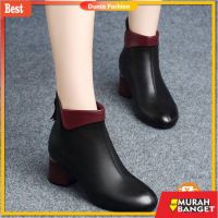 kfe901 [DUNIA Fashion] รองเท้าบูท ส้นหนา สีแดง นําเข้า แฟชั่นล่าสุด สําหรับผู้หญิง Df565