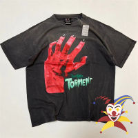 Washed Black Saint Michael T เสื้อผู้ชายผู้หญิงสีแดง Ghost Hand เสื้อยืด Tops Tee