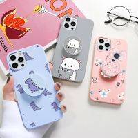 【Enjoy electronic】 Cartoons Animal Cat Dinosaur Holder Case For iPhone 13 11 12 Pro XS MAX Mini X XR SE 2020 For iPhone 7 8 6 6S 5 5S SE Plus Funda