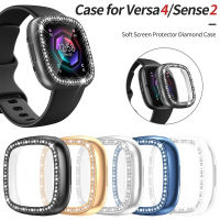 เคส TPU ติดเพชร + กระจกสำหรับ Fitbit Versa 4สมาร์ทวอท์ชฝาครอบป้องกันสำหรับ Fitbit Sense 2ผู้หญิงกรอบเต็มเพชรน้ำหนักเบากันชน