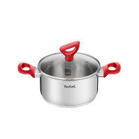 Tefal Edition Red หม้อตุ๋นสเตนเลสสตีล (18 ซม. 20 ซม. 24 ซม.) เตาอบเครื่องล้างจานปลอดภัยไม่มี PFOA เงิน