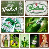 Grolsch ป้ายโลหะสไตล์ย้อนยุคป้ายดีบุกลายวิสกี้เบลเยียมแผ่นโลหะติดเบียร์แผ่นโปสเตอร์ตกแต่งวินเทจตกแต่งผนังโลหะมนุษย์ถ้ำเก่าเก๋ๆ  （Stock size: 20cm * 30cm）