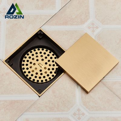 Rozin Brushed Gold Floor Drains 10*10cm Invisible Bathroom Floor Drain Matte Black Square Shower Deodorant Waste Drain Strainer  by Hs2023