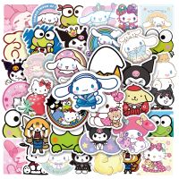 ﹍☑◕ 100pcs Sanrio Card Stickers Kuromi Cinnamoroll My Melody Pompom Purin Decoration Waterproof DIY Stickers Cute Anime Stickers